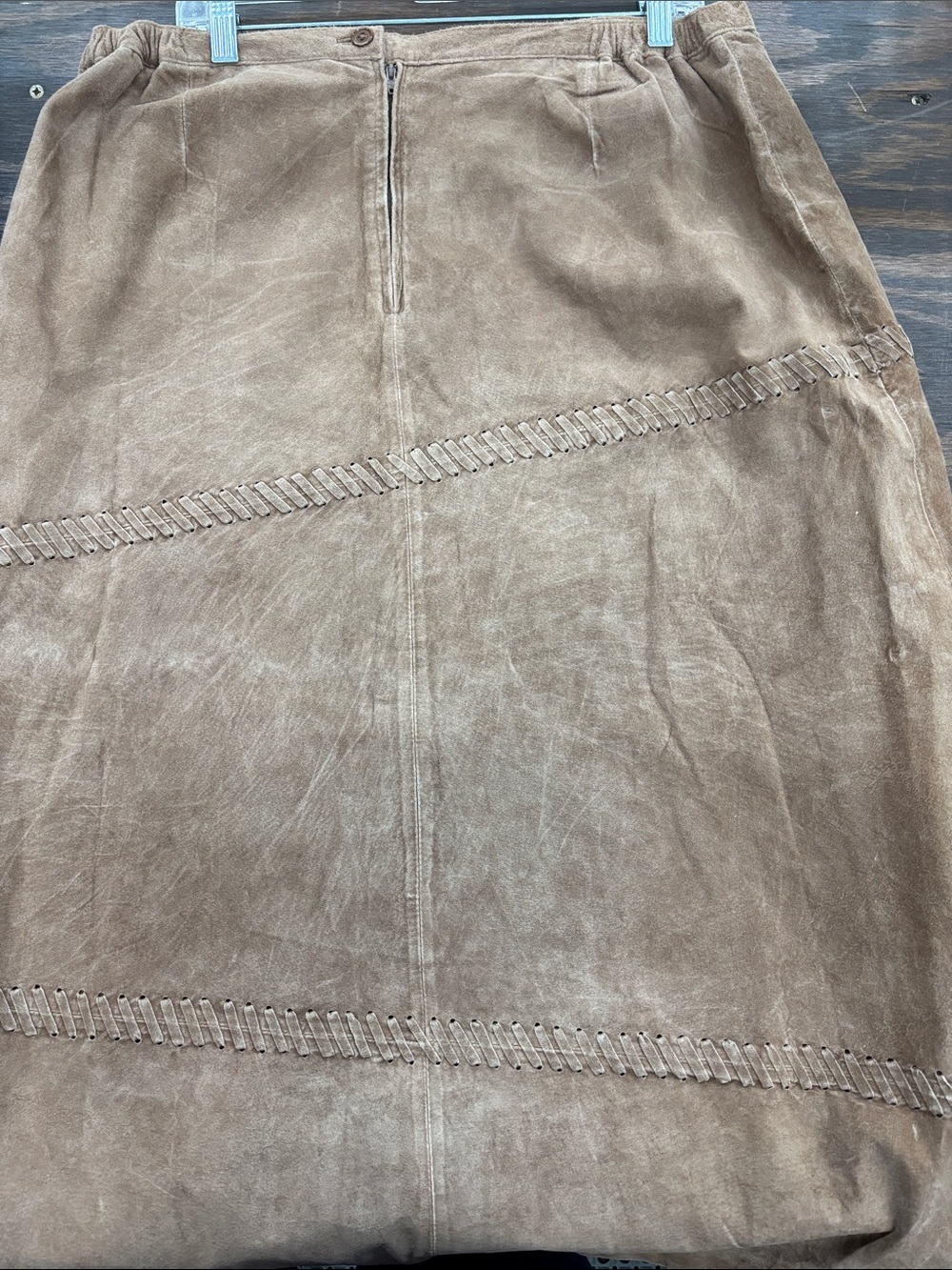 Dialogue Brown Leather skirt with Suede Trim - Picture 3 of 3